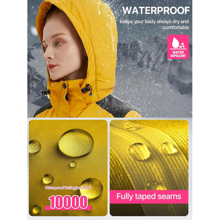 Водонепроникна жіноча зимова куртка FREE SOLDIER з флісовою підкладкою та капюшоном. Зимова куртка-дощовик Ginger Yellow