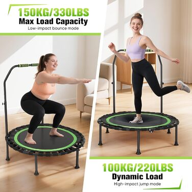 Трамплін для фітнесу в приміщенні, складаний, Ø101 см, 150 кг, стабільний та тихий, для дорослих (зелений)