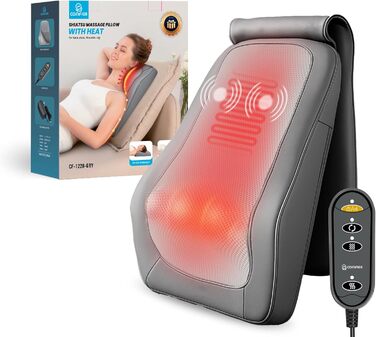 Масажна подушка COMFIER з функцією шиацу та підігрівом, 3D масажні головки, для шиї та спини, офісне крісло, подарунок для чоловіків і жінок, сіра