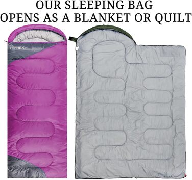 Спальний мішок 3-4 сезони для дорослих та дітей - легкий, водонепроникний, для кемпінгу та подорожей (86.61''x31.49'', фіолетово-сірий)