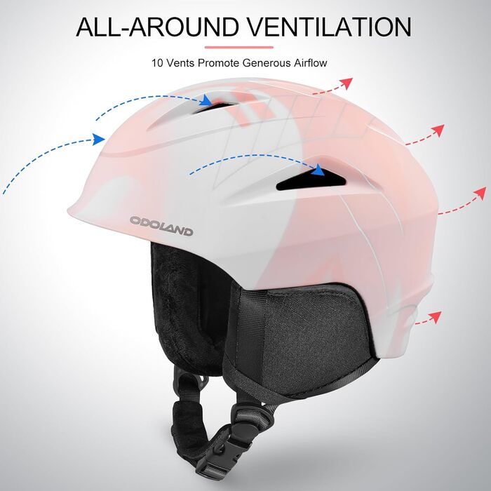 Шолом для лижного спорту та сноуборду Odoland з маскою, регульований розмір, захист вух, для чоловіків, жінок та підлітків (M (57-59 см), яскраво-рожевий)