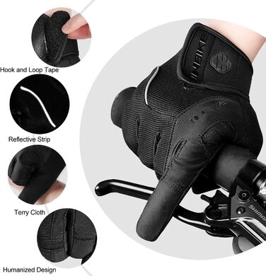 Велосипедні рукавички Inbike для чоловіків, повний палець, гелеві подушечки, для гірського велосипеда, чорні, розмір XL