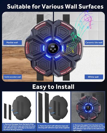 Музична бокс-машина Snawowo для дорослих і дітей з LED підсвіткою, Bluetooth, 9 режимами швидкості, електронний тренажер для боксу з музикою і лічильником ударів