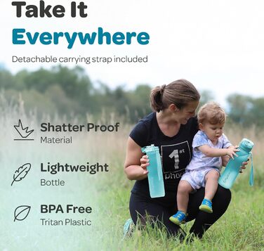 Пляшка для води Hydracy з фруктовим інфузером, 500 мл, BPA-free, із часовими мітками, герметична спортивна пляшка без конденсату, швидке пиття, для спорту та активного відпочинку, аква-синя