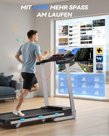 Біговий доріжки для дому Cardirun 3.0PS, 12 км/год, нахил 10%, до 160 кг, LED-дисплей, APP, Bluetooth, тиха, срільно-чорний