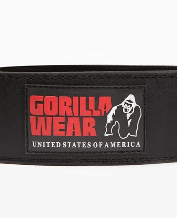 Шкіряний пауерліфтинг пояс Gorilla Wear 4 дюйми, чорний/червоний, для бодібілдингу та тренажерного залу, підтримка та стабілізація, розмір L-XL