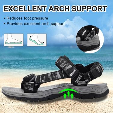 Чоловічі трекінгові сандалі SYKT для туризму та відпочинку на природі (чорний, сірий, 44 EU)