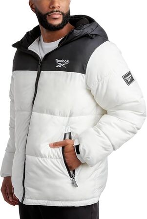 Куртка чоловіча Reebok Rbk Heavy Puffr V2, альтернатива пуху, оливковий/листя (S, чорний/білий)