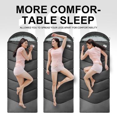 Спальний мішок для дорослих на холодно, водонепроникний, легкий, чорний (1,8 кг) - для кемпінгу, походів, відпочинку на природі та дому