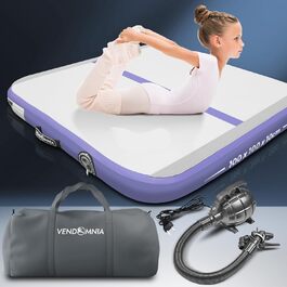 Гімнастичний надувний мат VENDOMNIA Airtrack, 10/20 см, різна довжина, з електричною помпою та сумкою, для тумблінгу, тренувань, фітнесу, спорту та йоги, 100×100×10 см, блакитний