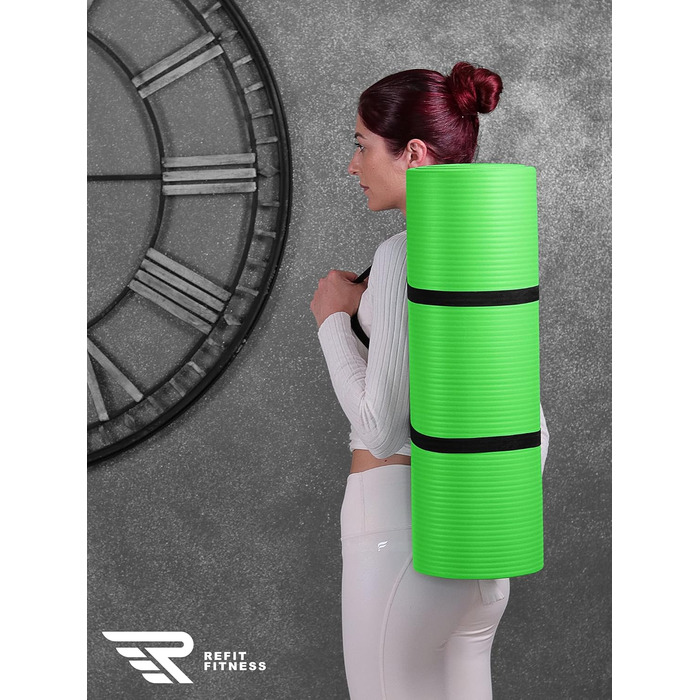 Килимок для йоги та фітнесу Gymnastikmatte Profi 190x60 см, 10 мм, Lime - антиковзкий, NBR, з ременем та сумкою