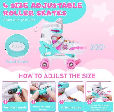 Ролики для дітей, ролики для дівчаток, регульовані ролики з підсвічуванням, для віку 3-8/6-12 років, розмір EU28-32