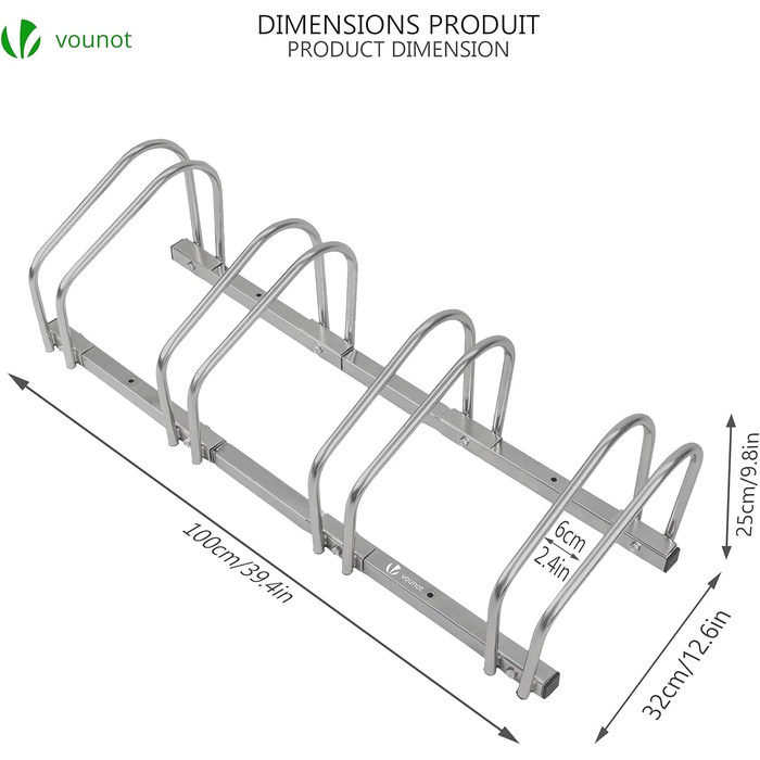 Підставка для велосипедів Vounot на 5 велосипедів, для підлоги та стіни, срібна