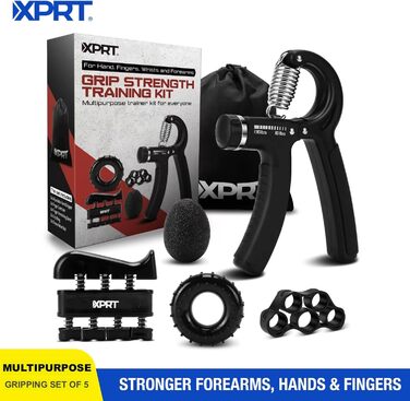 XPRT Fitness Набір для тренування хвату, кистей і передпліччя, 5 предметів – Тренажер для рук, пальців, розслаблення та відновлення, зміцнення пальців і покращення розгинання кисті