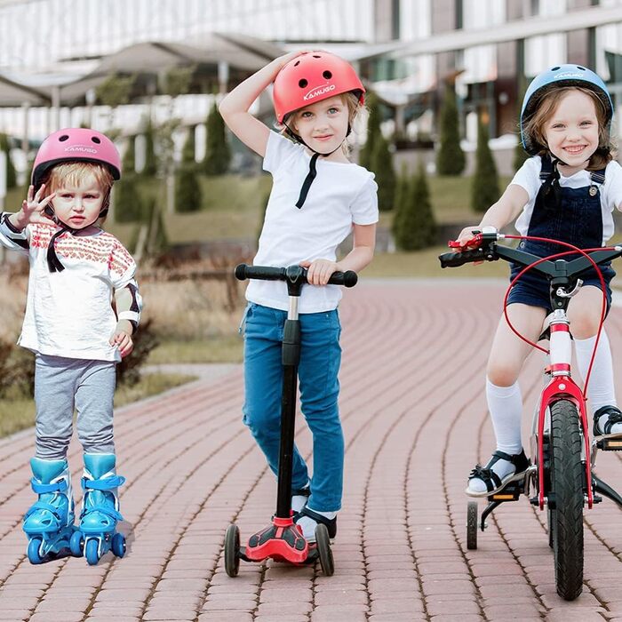 Дитячий шолом KAMUGO для ролерів та велосипеда, 2-8 років, з комплектом захисту (коліна, лікті, зап'ястя), рожевий