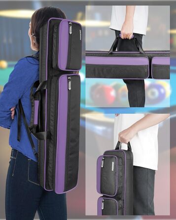 Чохол для більярдної кулі, сумка для 4 кулі та 5 шомполів, м'яко стьобаний, з регульованим плечовим ременем, для жінок та чоловіків (фіолетовий/чорний)