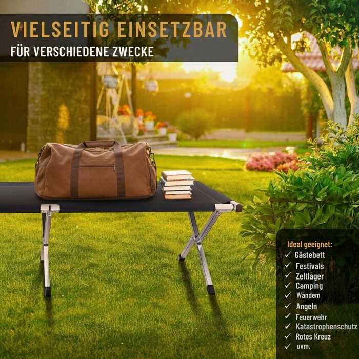 Ліжко кемпінгове Kronenburg XXL 210x72x45 см, сталеве, до 200 кг, чорне