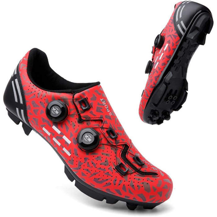 Велотуфлі для чоловіків та жінок MTB, шосейні, для гірського велосипеда, кросівки, дихаючі, для активного відпочинку, велотуфлі для занять у приміщенні, спін-байк, MTB (46 EU, Червоний)