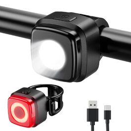 Набір велосипедних ліхтарів, водонепроникні IPX5, передній ліхтар, задній ліхтар, USB-C, перезаряджувані, чорний