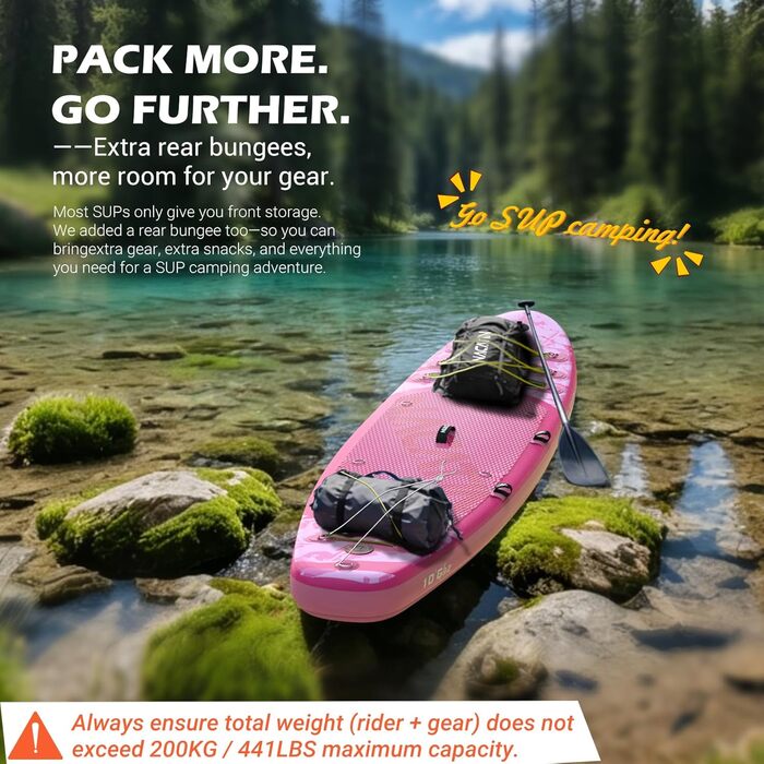 NACATIN SUP дошка для дорослих надувна 320 см (10'6") рожева + весло, насос, рюкзак, ремкомплект - для початківців та досвідчених