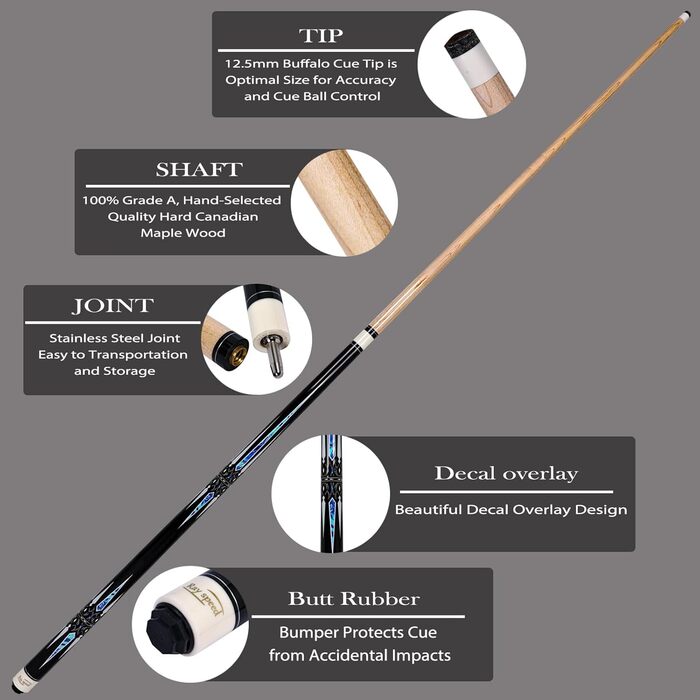 Професійний більярдний кий Ray Speed CGB-600 з жорстким кейсом: канадський клен, 58' (2-х частинний), 19 oz