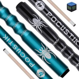 Більярдні кийки POCUSTIK 147,3 см (2 шт.) з канадського акації, ергономічні, об'єм 595 мл, для дому, синій + фіолетовий або чорний + червоний, чорний/білий (чорний та блакитно-зелений)