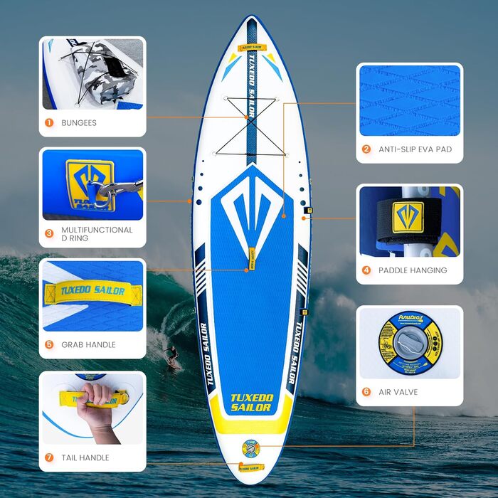 Надувний SUP Борд Tuxedo Sailor Stand Up Paddle Board з преміум аксесуарами для дорослих та підлітків