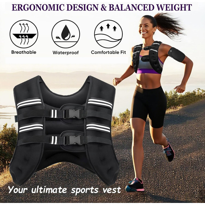 Утяжелитель для фітнесу чоловічий та жіночий з світловідбиваючими смугами 7.3 кг (16lb) для бігу, тренувань, нарощування м'язів, регульований розмір