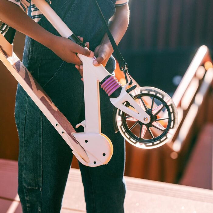 Електросамокат Movino City Light для дітей та підлітків, 180 мм колеса, амортизатори, регульований кермо, бежево-фіолетовий