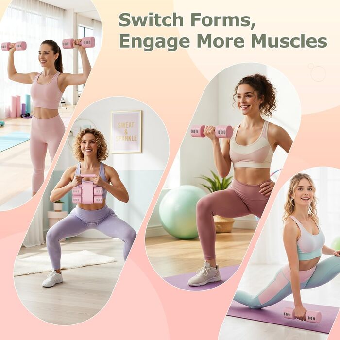 Набір змінених гантелей для жінок 1-5 кг, 2 шт. 4-в-1. Гантелі для дому, силових тренувань. Підходять для жінок та чоловіків.