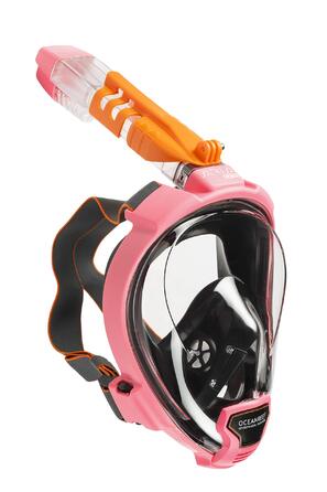 Маска для снорклінгу Ocean Reef Aria QR + трубка - повнолицева маска з мундштуком для панорамного огляду 180° (S/M, Рожева)