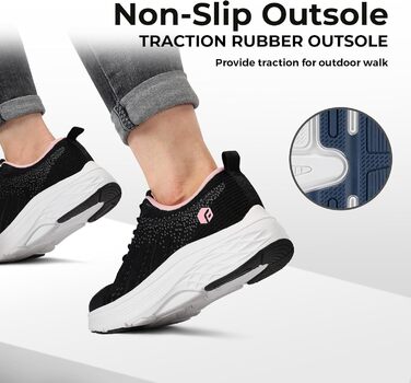 Жіночі кросівки FitVille для ходьби та бігу: широкі, дихаючі, з неслизькою підошвою, чорно-рожеві, 40 EU