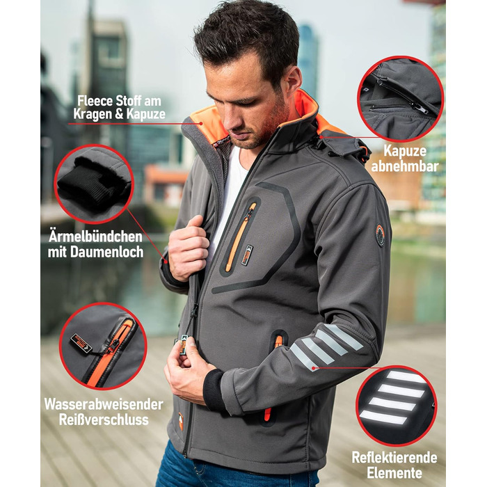 Чоловіча куртка Softshell AS301: водонепроникна функціональна куртка для outdoor з флісовою підкладкою, сіро-помаранчева, розмір L