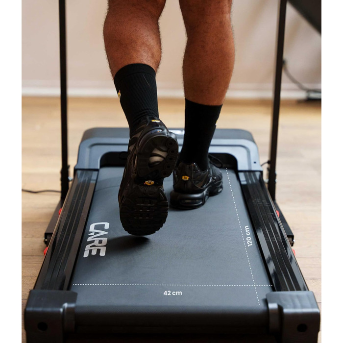 Бігове обладнання Care Fitness Jogger Max: LED-дисплей, 28 програм, 16 км/год, ручна нахил, тихий мотор