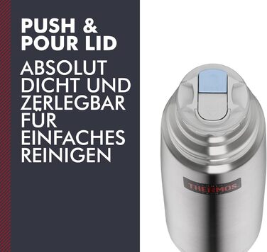 Термос Thermos Light & Compact 1 л, нержавіюча сталь, ізольована пляшка з чашкою, червоний, тримає тепло 12 годин / холод 24 години, герметичний, без BPA, підходить для миття в посудомийці
