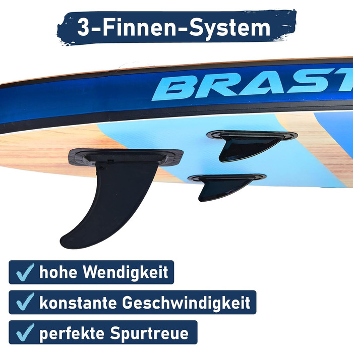 Надувний SUP Борд BRAST Tropic | Комплект для станд-ап паддлбордингу | 320x81x15см | 6 дизайнів | 5 років гарантії | з аксесуарами | 2в1: SUP та каяк, крісло, тримач Action-Cam, петля для ніг, насос, рюкзак (Блакитний)