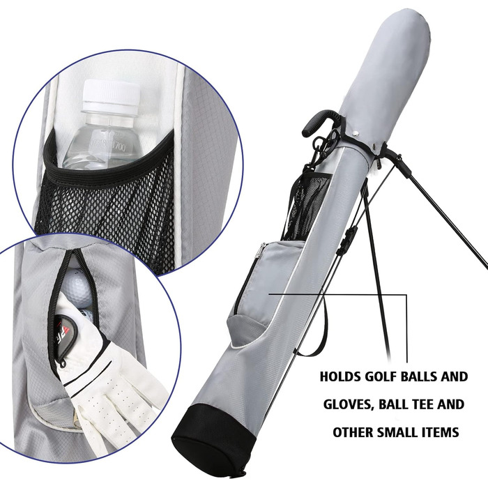 Сумка для гольфу PGM - Легка, зі стійкою та ременем - Міцна та зручна для тренувань та гри - Сумка для гольфу PGM Gun Bag 2.0 (GRAU)