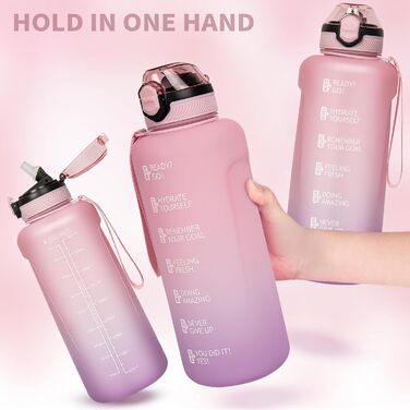 DEARRAY Спортивна пляшка 2 л Tritan з трубочкою та часовою розміткою, BPA-free, для води, мотиваційна, для фітнесу та спортзалу, рожево-фіолетова