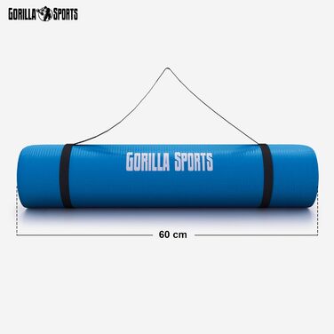 Йога мат GORILLA SPORTS® - 190x60/100x1,5 см, з ремінком, нетоксичний, протиковзкий, різні кольори. Підходить для гімнастики, фітнесу, спорту та тренувань.