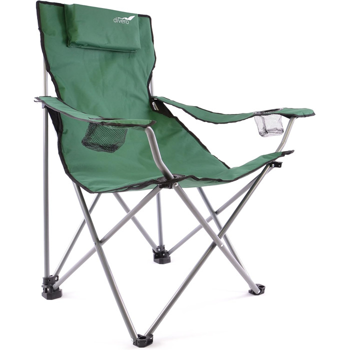 Туристичний стул Divero: складаний, для риболовлі, з підголовником, зелений (до 130 кг)