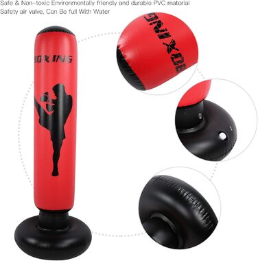 Надувний боксерський мішок 170 см для силових тренувань, чорно-червоний PVC, для чоловіків, жінок, хлопчиків та дівчаток