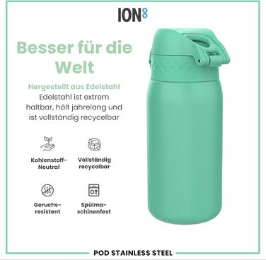 Дитяча пляшка для напоїв ion8 Evo Petrol, 400 мл, неізольована, з клапаном, не протікає, з ручкою, легко миється