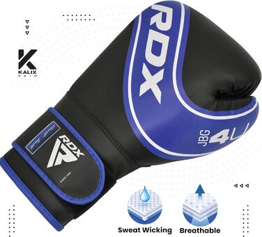 Дитячі боксерські рукавички RDX 6oz 4oz для тренувань, штучна шкіра, вентиляція, Muay Thai, MMA, кікбоксинг, сині
