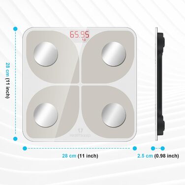 Ваги підлогові Healthkeep з Bluetooth, імпедансний аналізатор, 13 показників тіла, для Android та iOS, до 180 кг, 28×28 см
