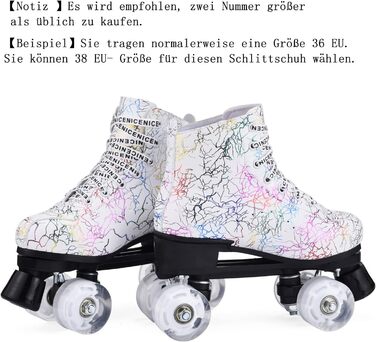 Жіночі класичні ролики для катання, ролики з 4 колесами в дворядний, комфортні ролики для початківців, LED ролики (білий, 36)