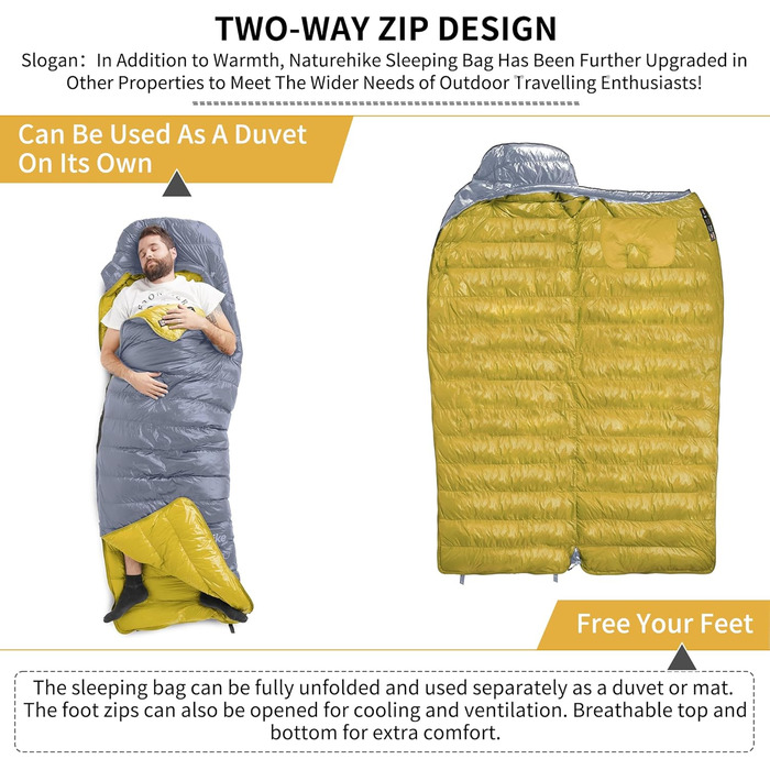 Спальний мішок Naturehike 750FP, 4 сезони, теплий зимовий, ультралегкий, для кемпінгу (CW700/Сірий/L)