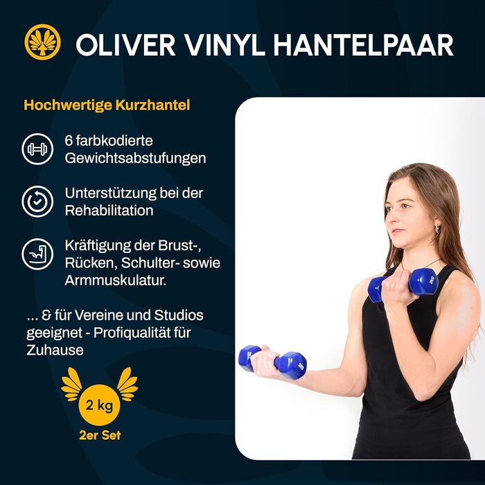 Гантелі вінілові Oliver, набір 2 шт по 2 кг, різна вага