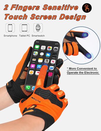 Велосипедні рукавички KUTOOK MTB для чоловіків та жінок, посилені, з підкладкою 5 мм, захист TPR SCR, сенсорний екран, дихаючі, зелені (XXL, помаранчевий)