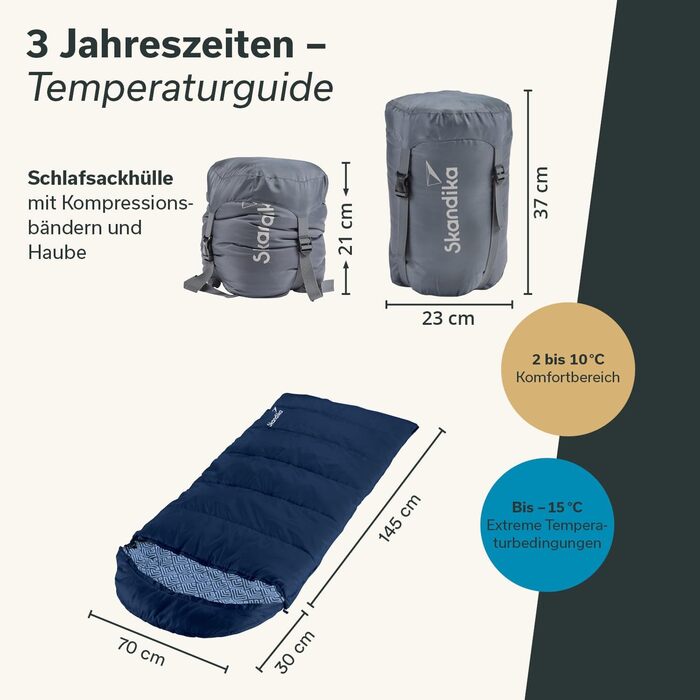 Спальний мішок для дітей Skandika Dundee Junior | Теплий, водонепроникний, флісовий, 175x70 см, індиго