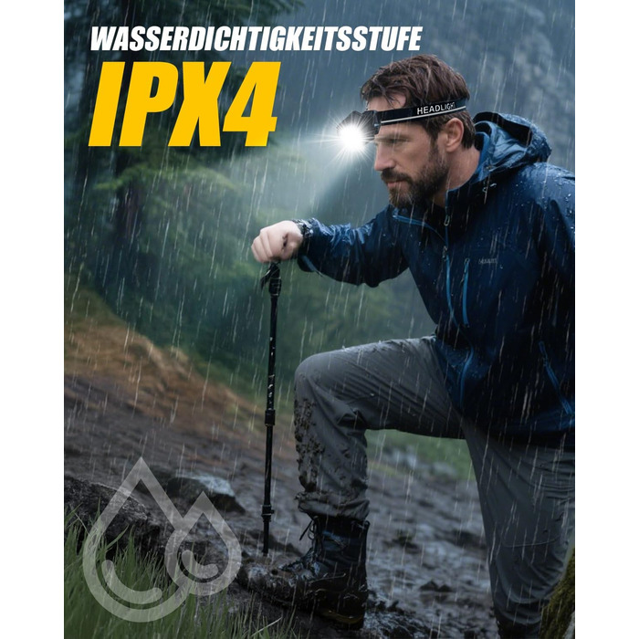 LED налобний ліхтар налобний ліхтар, перезаряжається, 9 LED, 1500mAh, кут нахилу 45°, 4 режими світла з датчиком руху, червоне світло, водонепроникний IPX4, для бігу вночі, піших прогулянок, кемпінгу, риболовлі, чорний